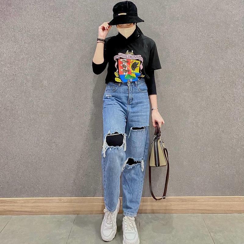 Boyfie Geisha Celana Jeans Wanita Sobek Tidak Tembus Bahan Non Melar Bf Geisha High Waist Panjang Nyaman Boyfriend Cewek Dewasa 2