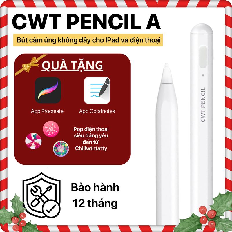 Bút cảm ứng CWT Pencil A tích hợp Chống Tỳ Đè Cho Ipad từ 2018 hỗ trợ Điện Thoại và Máy Tính Bảng Iphone - Tặng Bộ Ứng Dụng Goodnote Procreate - Phụ Kiện - pencil - Bút vẽ pencil ipad bút cảm ứ ng