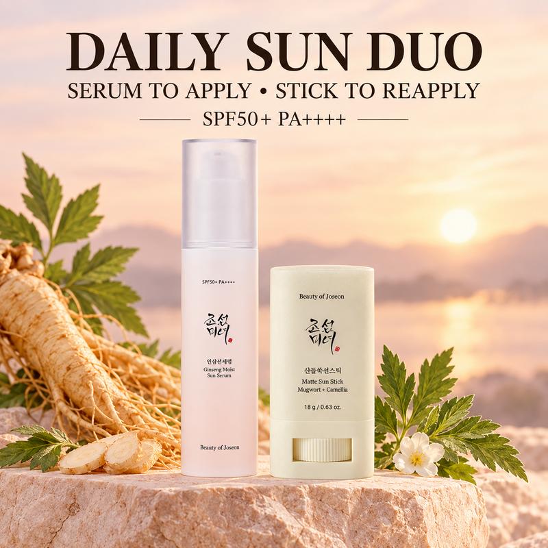 Bộ đôi chống nắng Beauty of Joseon | Serum dưỡng ẩm chống nắng với nhân sâm SPF50+ PA++++ + Thỏi chống nắng dạng lì với cây hương thảo + hoa trà 18 g | Chăm sóc da mặt chống nắng Hàn Quốc
