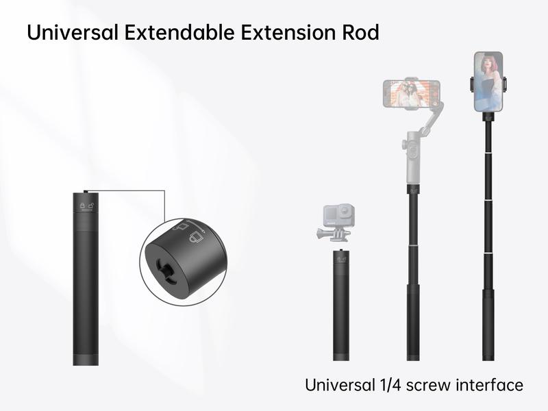 Product Introduction of AOCHUAN Gimbal Extension Rod, 29" Extension Pole for DSLR Cameras, Adjustable Selfie Stick with 1/4 Screw Interface, Compatible with a Range of Handheld Gimbal and Other Universal Interface Devices 5