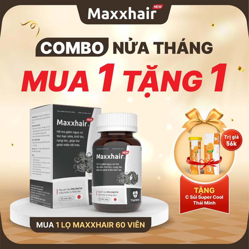 [COMBO NỬA THÁNG VIÊN UỐNG] Mua 1 lọ viên uống MAXXHAIR - TẶNG 1 C sủi thanh nhiệt - Sản phẩm dành cho người bị rụng tóc nhiều và hỗ trợ giúp tóc chắc khoẻ - Lọ 60 viên