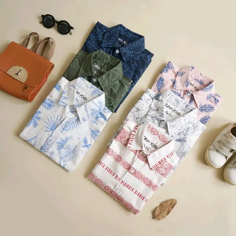 Zean Kids Kemeja Atasan Anak Laki-Laki Motif Bercak blue Lengan Panjang Usia 3 - 14 Tahun 4