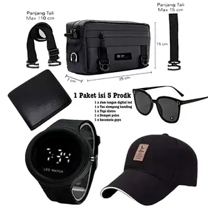 (Bayar di tempat) Jam tangan digital dan 4 produk lain nya 1 paket isi 5 produk Jam tangan digital led pria Hitam
