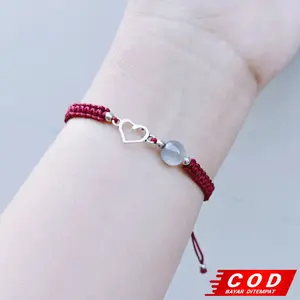 Gelang Tali Giok Maroon & Hitam Aurel Aesthetic Manik Charm Love Silver Bracelets Aksesoris Fashion