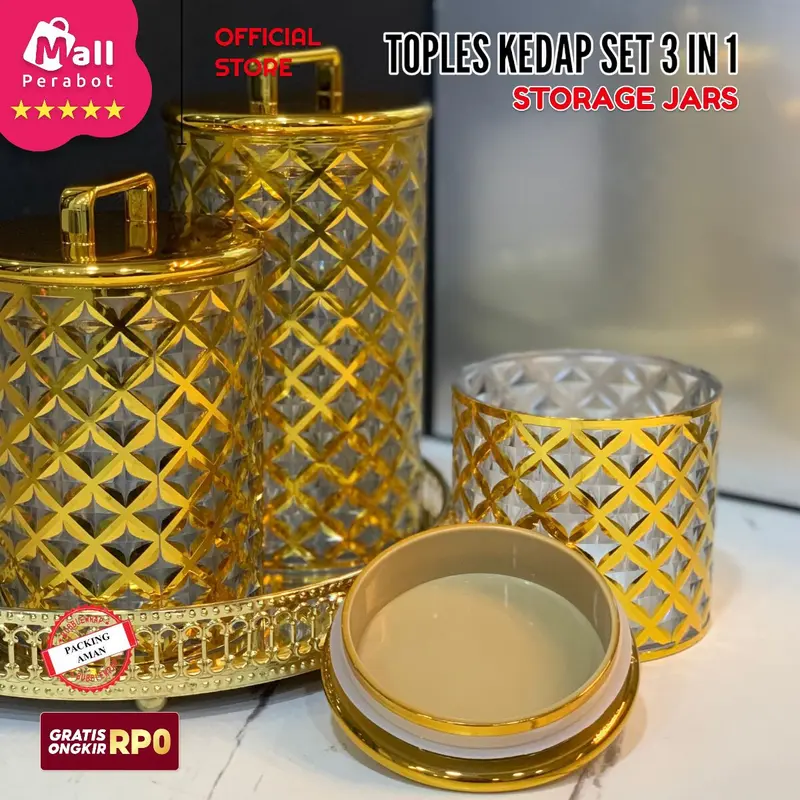 Mall Perabot | Toples Akrilik Kedap Udara | Toples Gagang Set 3 in 1 | Stoples Jars Penyimpanan Makanan / Snack / Kue 3