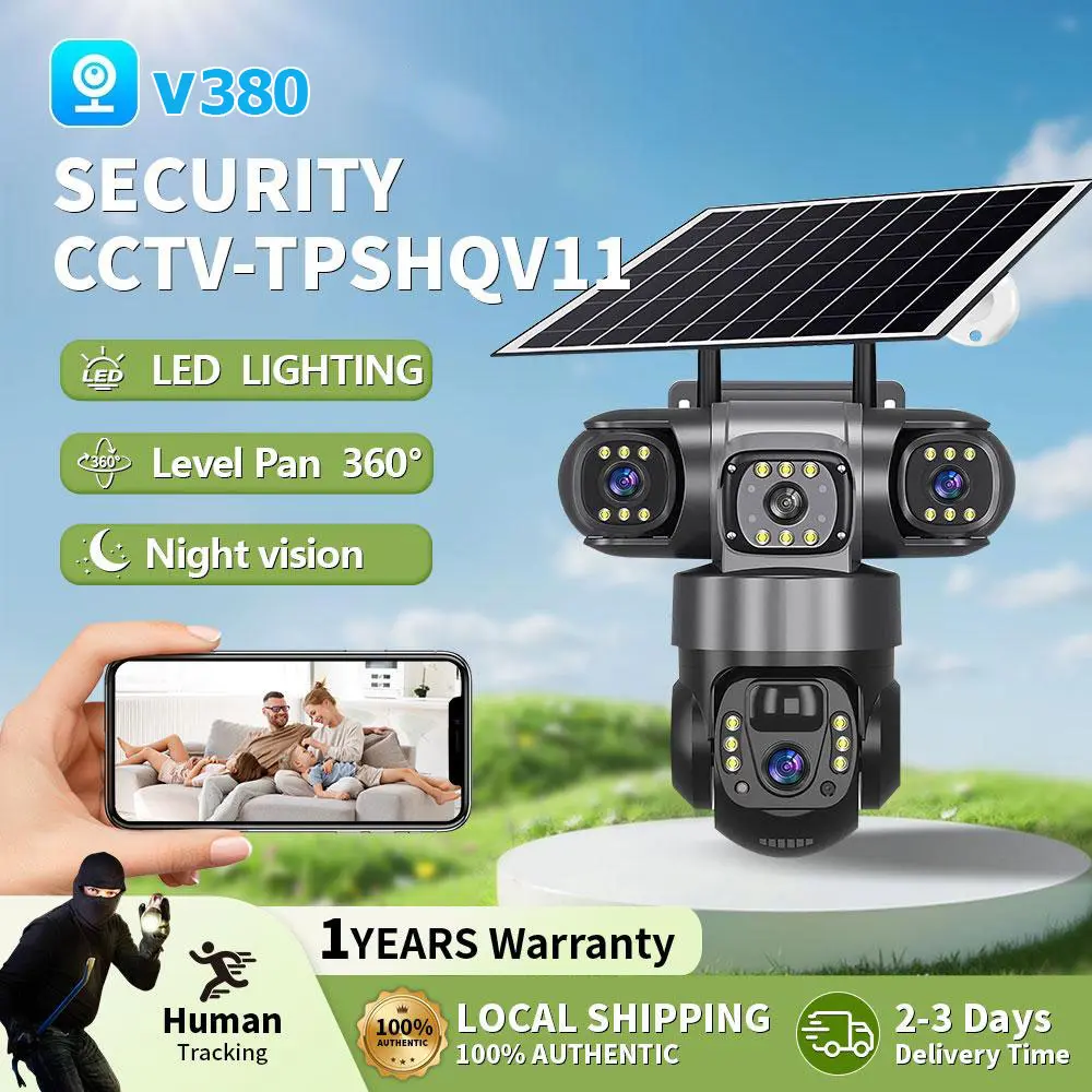 TPSHQV11 V380 4G Kamera Tenaga Surya Solar Tiga Lensa Camera Pakai ...