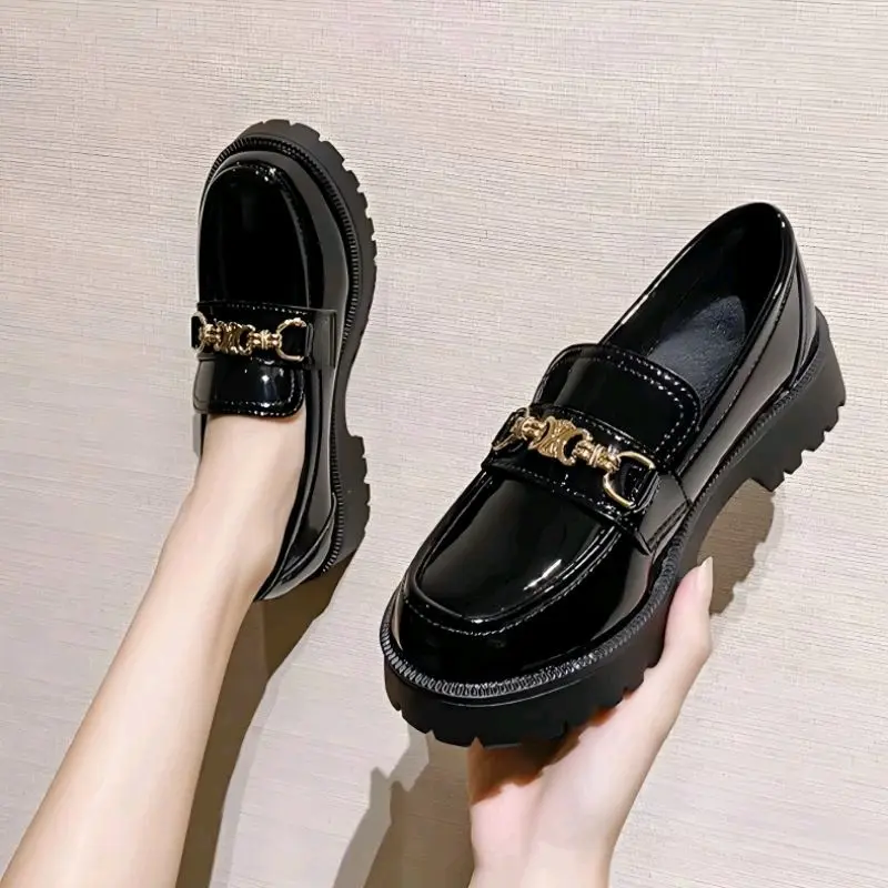 Sepatu Docmart wanita terbaru Sepatu wanita hitam glossy Sepatu wanita casual kekinian Separu wanita termurah Flat Shoes 2