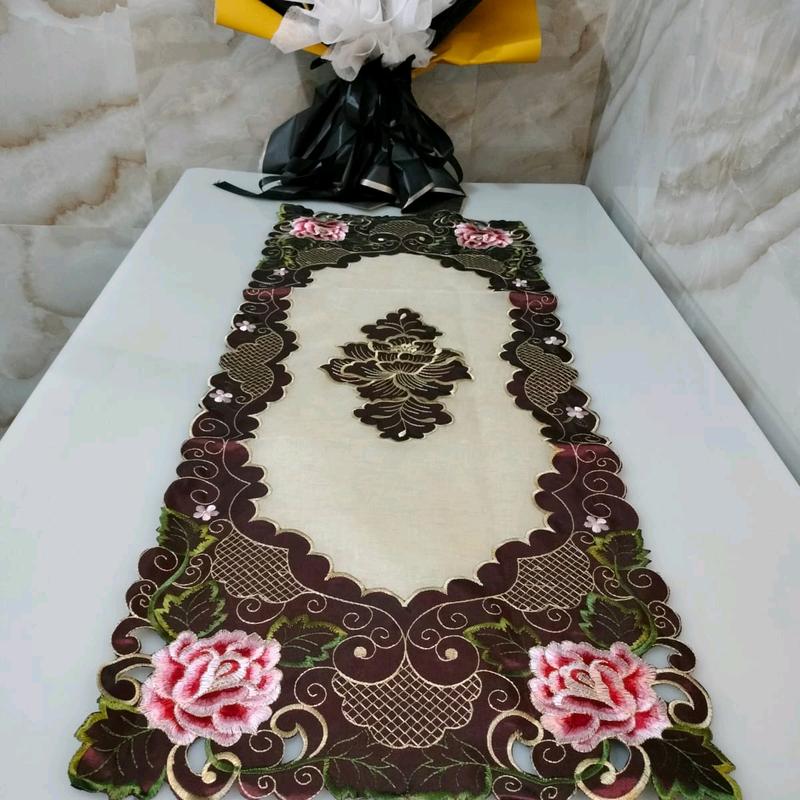 taplak meja tamu bordir impor,motif serat nanas UK 40x100cm Bunga Dekorasi 7