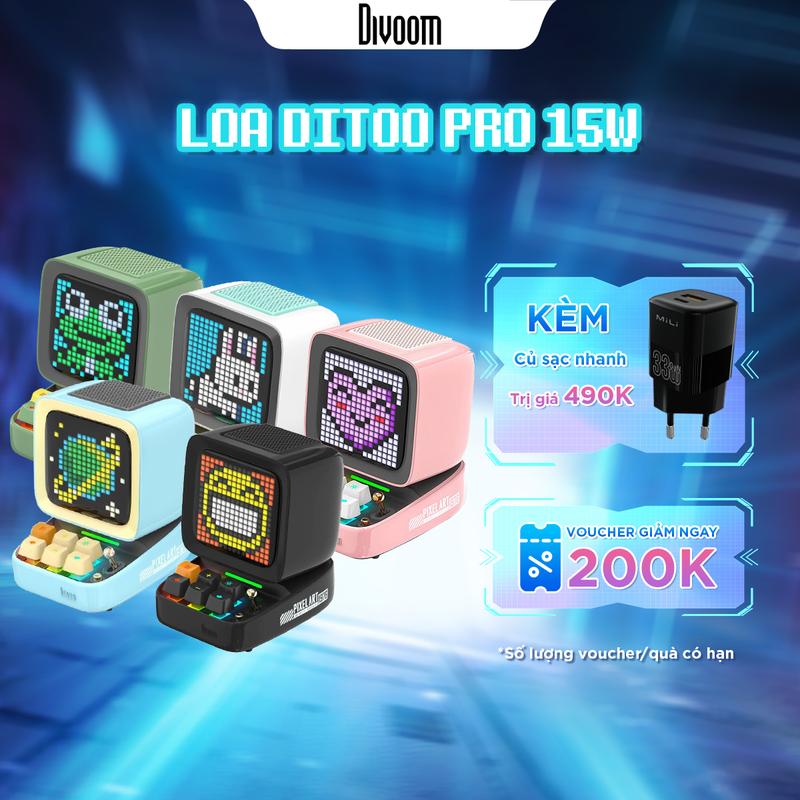 Loa Nghe Nhạc Divoom DiToo Pro 15W hiển thị màn hình LED pixel art 256 RGB - Bảo hành 12 tháng 1 đổi 1 1