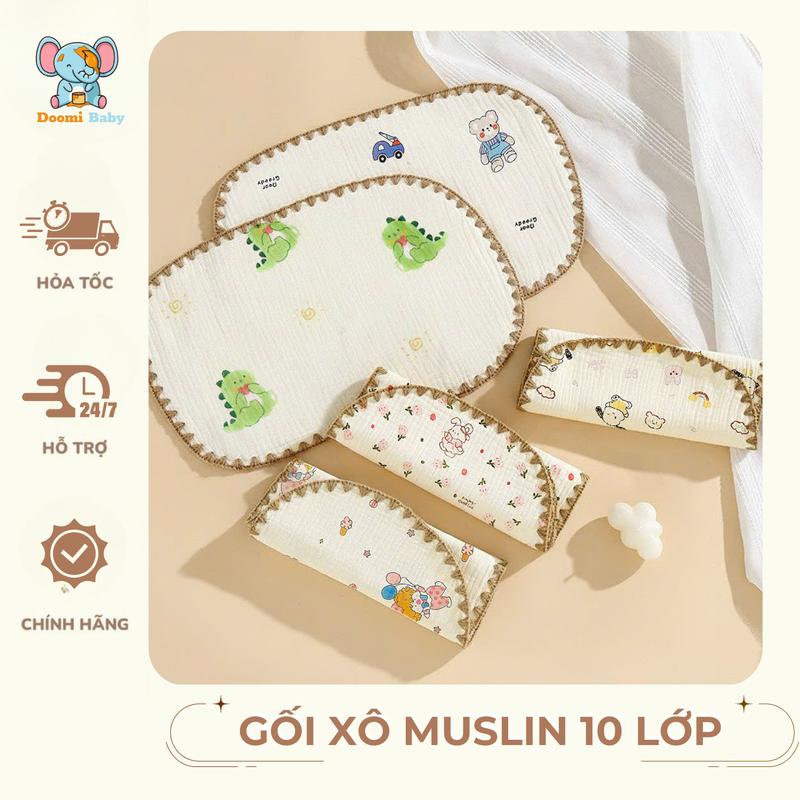 [Hàng Hè] Gối Ngủ Cho Bé, Gối Xô Muslin 10 Lớp Cho Bé Mềm Mại Thoáng Mát Doomi Baby - HT639