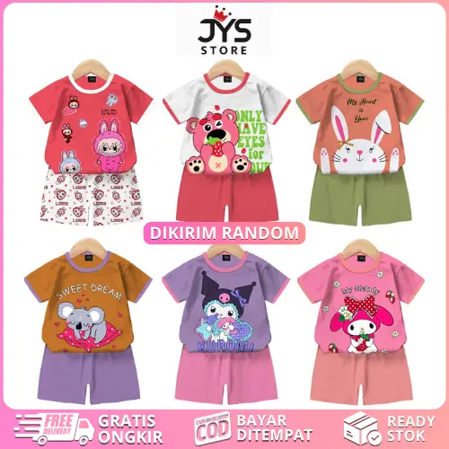 (Beli Lokal) JYS - PAKET HEMAT ISI 6 Setelan Anak Perempuan Kode 1 Bear Motif RANDOM Fashion 0
