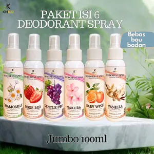 [BPOM] Kihiko Deodoran Spray 100ml Paket Isi 6 botol Untuk Pria Wanita