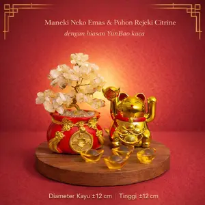Ornamen Fengshui Lucky Cat dan Pohon Kristal Citrine Pembawa Rejeki Masuk Luxury Home Decor