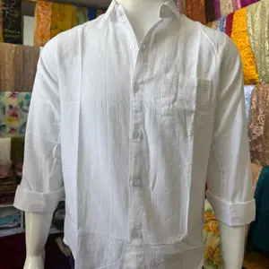 Kemeja Putih Cowok bahan linen Lengan Panjang.