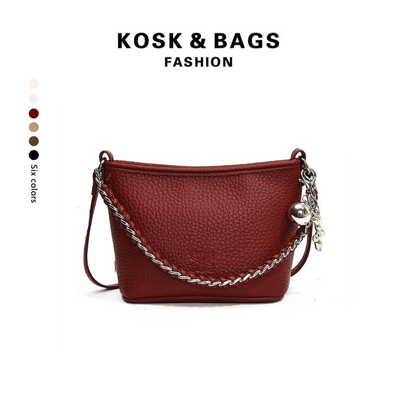 KOSK-Túi Bucket Dây Xích Da PU, Màu Trơn Thời Trang Thường Ngày Túi Xách Nữ Túi Đeo Chéo,
