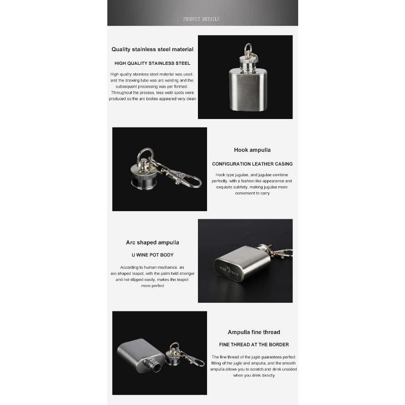 Product Introduction of 1 Oz High Quality Wine Whisky Pot Tainless Steel Hip Flask Drinker Alcohol Bottle Portable Drinkware Flask 21