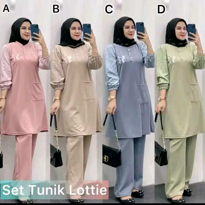 Setelan Tunik Lottie Wanita Dewasa Katun Linen Panjang - Baju, Kulot, Atasan, Remaja, Celana