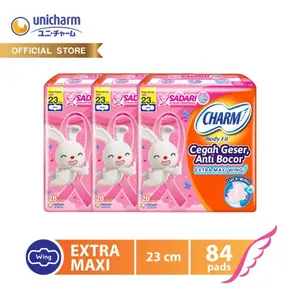 Charm Pembalut Body Fit Extra Maxi 23cm Wing 28 pads - 3 Packs