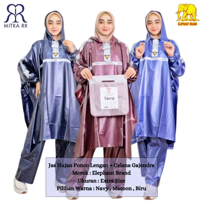 Jas Hujan Poncho Lengan Celana Gajendra Big Size | Jas Hujan Ponco Dewasa Pria Wanita PVC Tebal By Elephant Brand 0