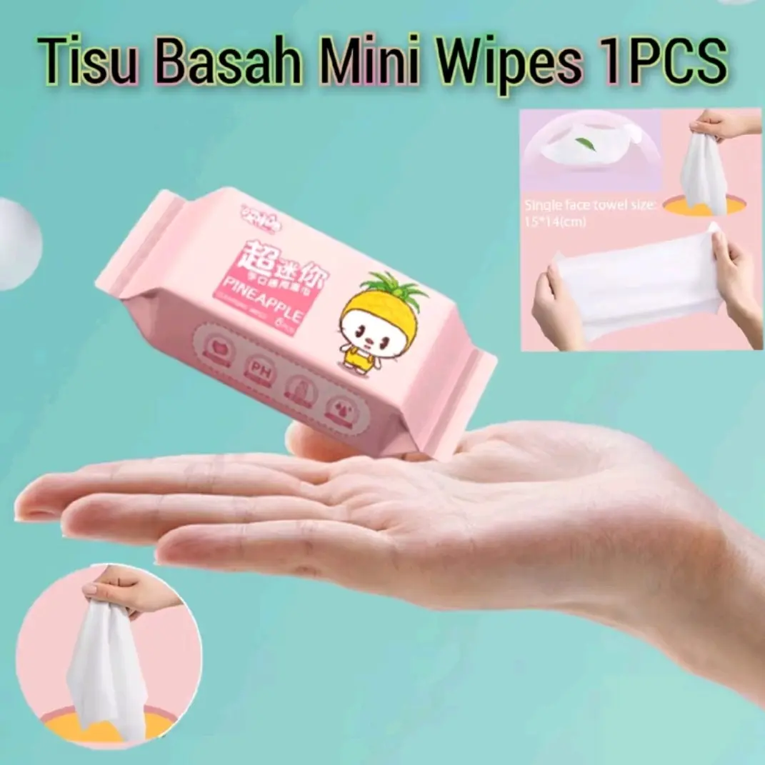 Tisu Basah Mini Wipes Karakter Travelling Wet Tissue Motif Non Alkohol 1PCS