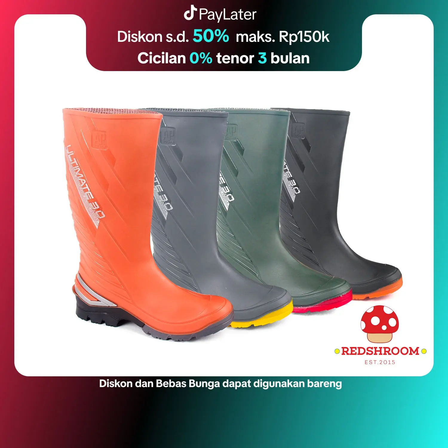 Sepatu Boot Tinggi AP 2015 ULTIMATE AP Boots Hitam Abu Hijau Orange Anti Slip Lentur Lokal Karet Shoes