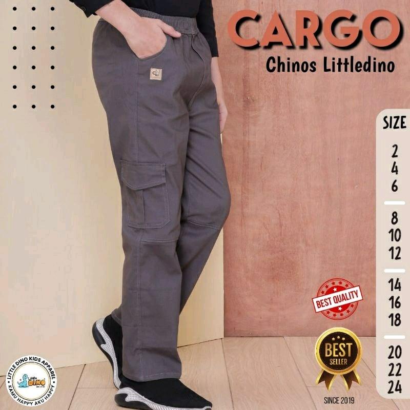 Celana Panjang Anak Little Dino Cargo Fashion Katun Grey Black Laki-Laki Usia 2-13 Tahun Perempuan Cowok - Cewek 2
