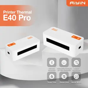 COD GRATIS APP Printer Label Resi Termal Bluetooth & USB Cetak Barcode/Stiker Tanpa Tinta Kompatibel Semua Ekspedisi AIYIN E40 PRO