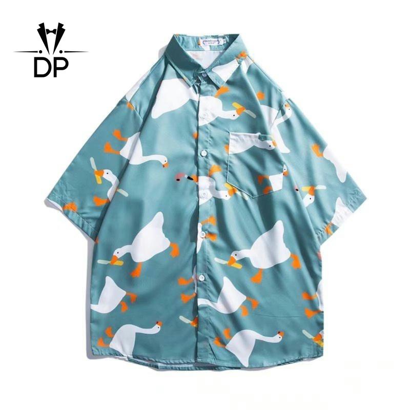 Product Introduction of Men Duck Print Short Sleeved Shirt Korean Version Of Fashionable  Unisex Harajuku Style Simple Top Loose Half Sleeved Shirt Men Large Size Shirt Tide Clothes 30