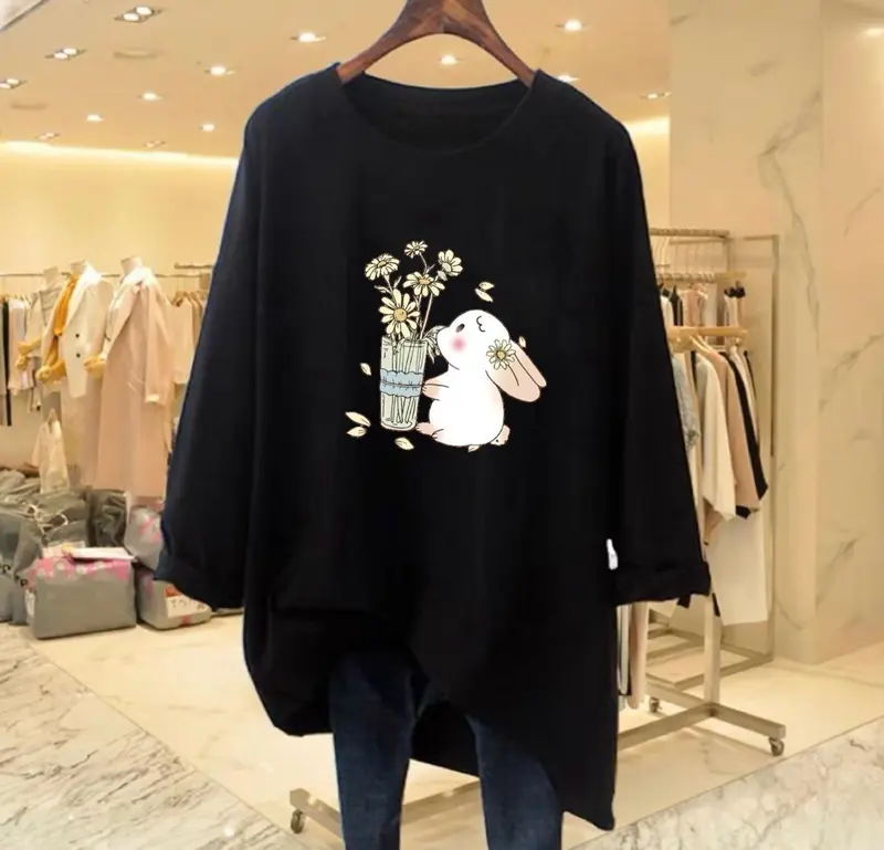 Kaos Oversize Wanita Lengan Panjang Kaos Streetwear Baju Jumbo Atasan Dewasa Kaos Trend Oblong 0