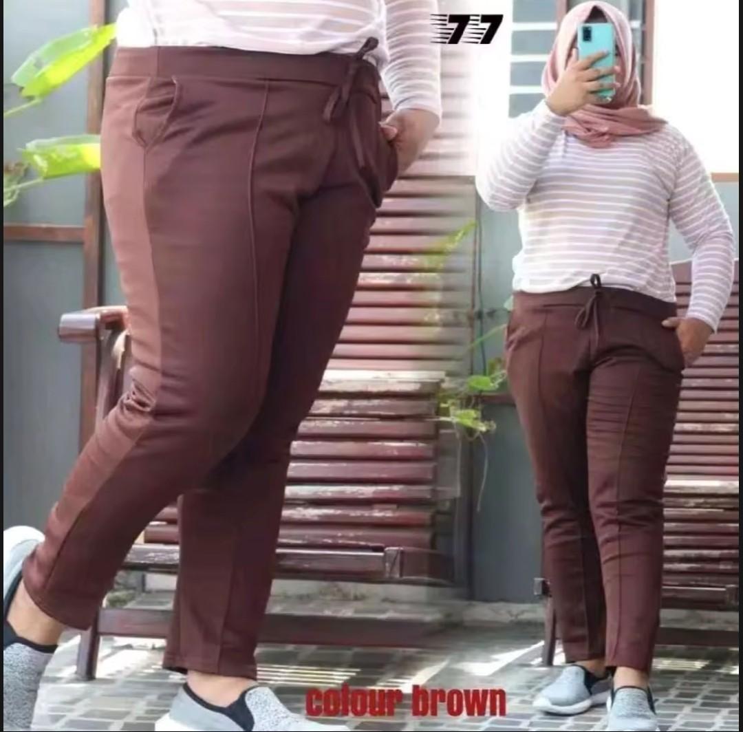 Celana Wanita Super Jumbo Luna Crepe Muat BB 100 Kilo Panjang Dewasa - 2 PCS - Airflow, Cewek, Santai, Kulot, Pant, Katun, Crepe Melar Nyaman Tebal Basic Hitam Casual Kaki Scuba