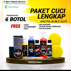 Terlaris No. 1 PAKET CUCI  KENDARAAN SUPER LENGKAP FULL BODY 6 botol by HIFOUR CLEAN Auto Care ( Wash wax 250ml, Engine 250ml, pengkilap body halus 100ml, pengkilap body doff/ kasar 100ml, semir ban 100ml & compound ) Free Aplikator