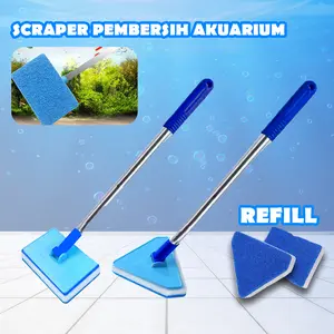 Alat Pembersih Kaca Aquarium Tongkat Stainless Adjustable 55-95cm Kuat & Anti Karat