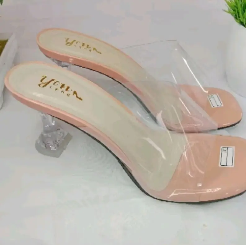 sendal high heels hak kaca 7cm sendal wanita koko mika bening setileeto Sandal 6