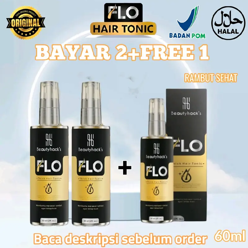 PROMO!!BUY 2 + GET 1 FLO HAIR TONIC Penumbuh Rambut-Kebotakan Dini Original Perawatan Pemanjangan  BPOM  Haircare perawatan rambu Rontok 0