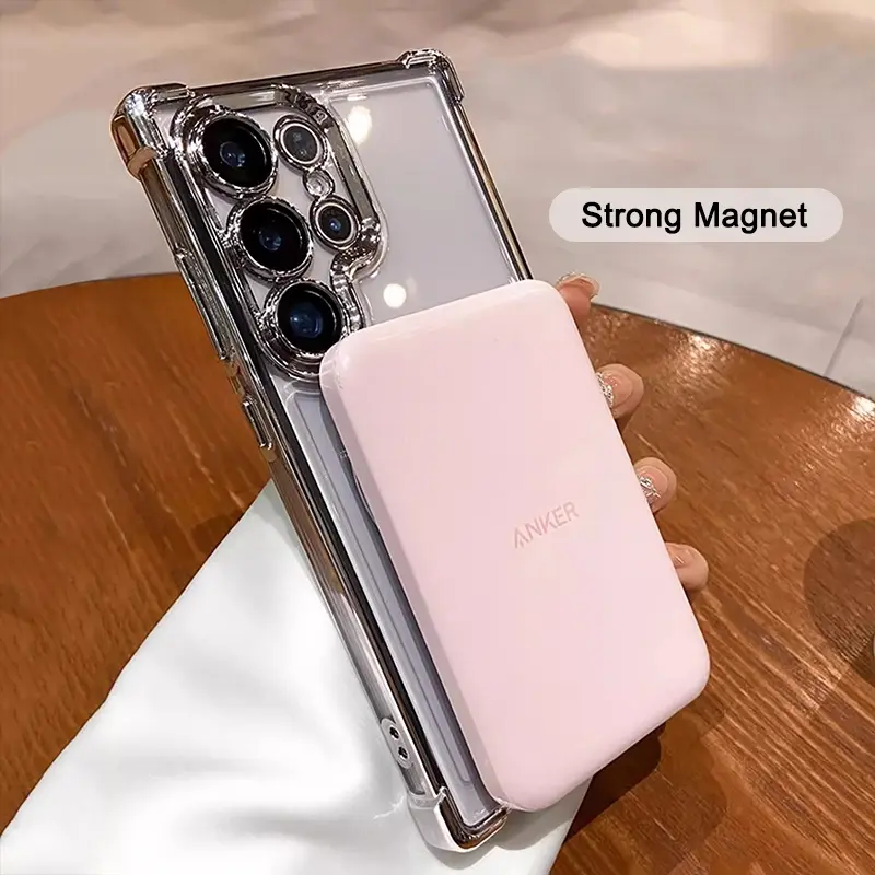 CrashStar Lipat Magnetic Bracket Airbag Anti-fall Phone Case For Samsung Galaxy S25 Ultra S25+ S24 Ultra S23 FE S22 Plus + A55 A35 A25 A15 A16 A54 A34 A24 A53 5G Wireless Charging Phone Casing Transparent Shockproof Phone Cover With Lens Films Protection 3
