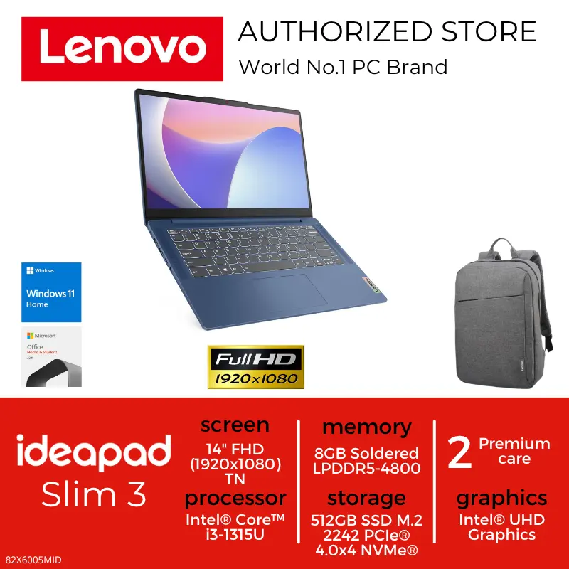 LENOVO IDEAPAD SLIM 3 I3 1315U 8GB 512GB 14" FHD TN W11 OHS+M365