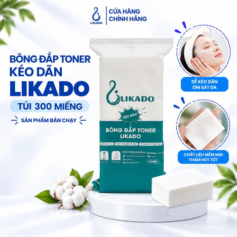 Bông đắp toner kéo dãn lotion mask Likado túi zip 300 tờ Skincare