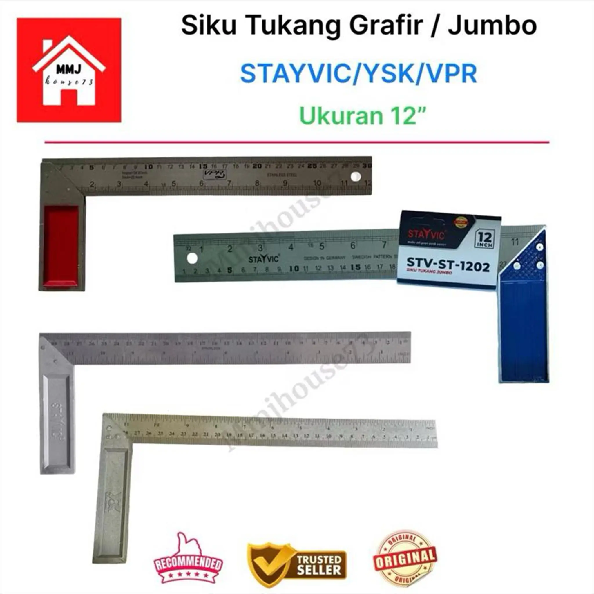 Siku Tukang Tebal Grafir dan Jumbo 12 Inch 30 cm / SIku Penggaris Stayvic/YSK/VPR