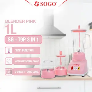 SOGO Blender Plastik Anti Pecah 1 Liter, Pisau Stainless Steel 6 & 2 Warna Pink Mesin Penggiling