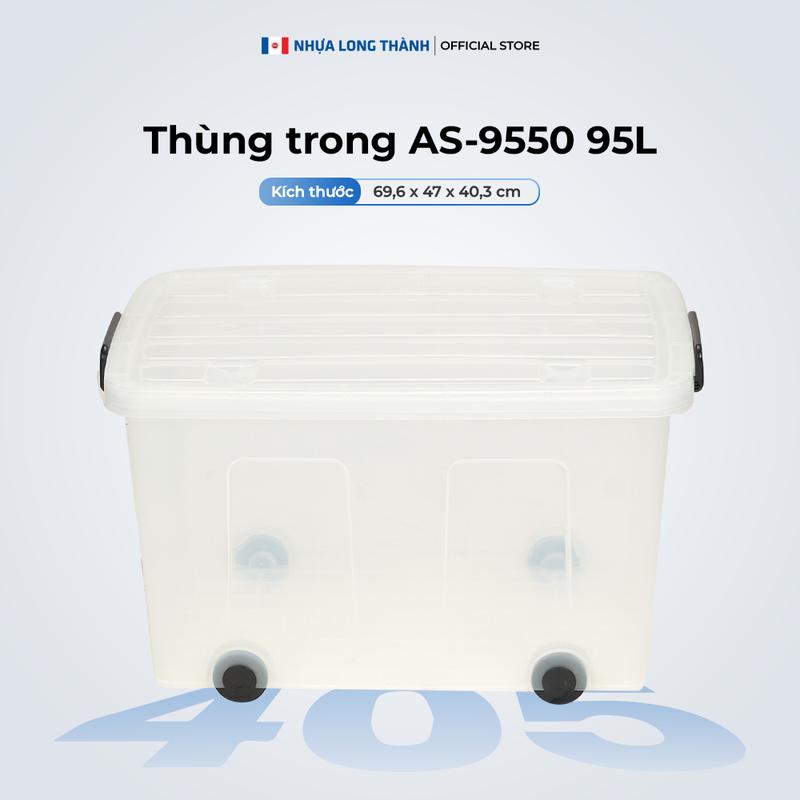 Thùng nhựa trong NHỰA LONG THÀNH AS-9550  có nắp, bánh xe chuyên dụng để lưu trữ và bảo quản thực phẩm, hàng hoá 95 lít