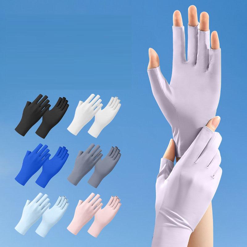 1 đôi găng tay đạp xe mùa hè thời trang, thoáng khí, mỏng nhẹ, chống nắng, dành cho thể thao ngoài trời, kiểu nửa ngón tay, unisex, vải lụa lạnh, phụ kiện đeo hàng ngày