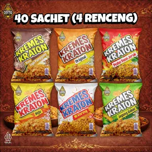 (40 Sachet) Kremes Kraton Sachet 16g - 4 Renceng Original, Pedas Daun Jeruk, Keju, Jagung Bakar, Sapi Panggang, Mi Goreng