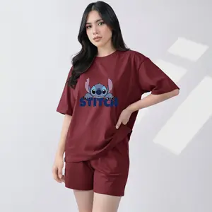 SETELAN KULOT DEWASA MOTIF "STITCH TEXT" BAHAN BABYTERRY PREMIUM CELANA 7/8 -DI BAWAH LUTUT