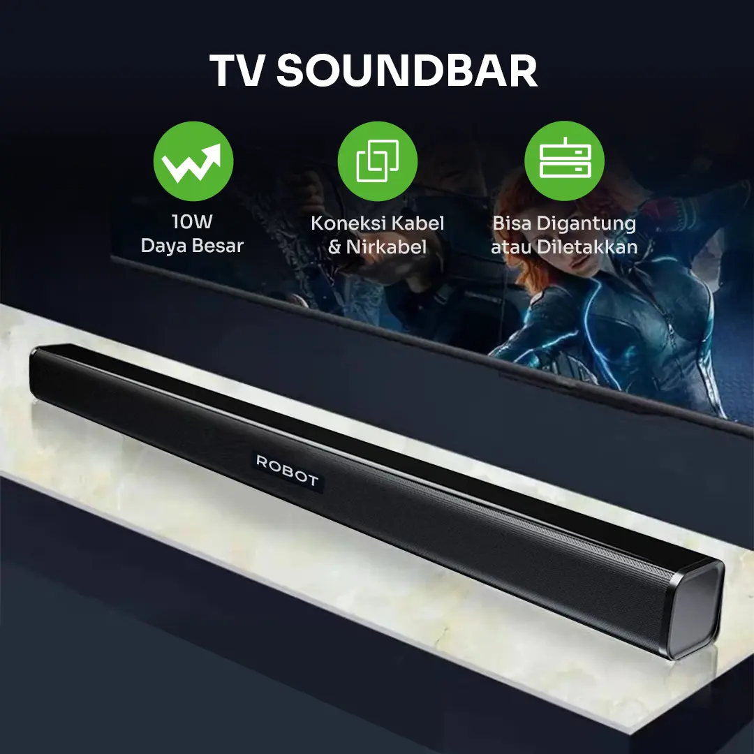 ROBOT Soundbar Speaker TV RB590 Wireless 5.3 Home Theater Dual Connection Ultra-compact Design Garansi 1 Tahun. Speaker Bluetooth Bass