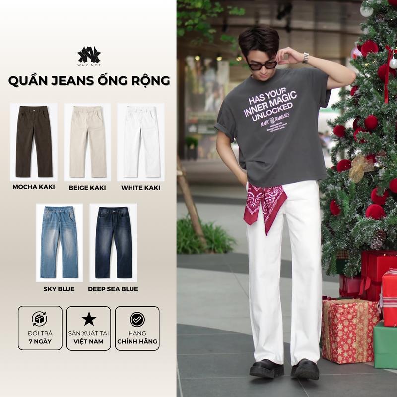 WHY.NOT Quần Suông Trắng Kaki Denim Why Not - Quần Jean Trắng - Quần Suông Sky Blue Túi Chéo - Quần KaKi Nam Nữ quần nam quần nam hot boy phố quần nam quần ống rộng đẹp nam quà tặng các bạn nam quần bò nam quần dài nam quần ống suông nam