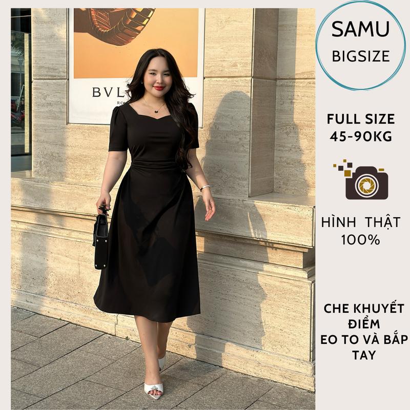 Đầm thun bigsize nữ dáng dài SAMU BIGSIZE đi tiệc 45-90kg thiết kế cao cấp sang chảnh đầm slay che bắp tay