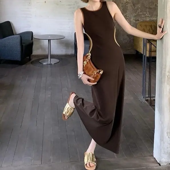 Mira&Joy Sleeveless Bodycon Maxi Dress in Brown