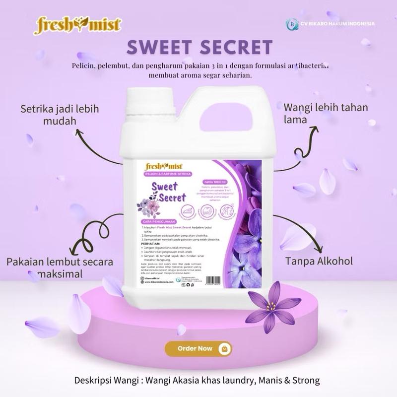 Parfum Londri Fresh Mist Aroma Sweet Secret 1000ml - Pelicin Pewangi Pakaian Anti Bau Apek Bunga Cairan Spray 3