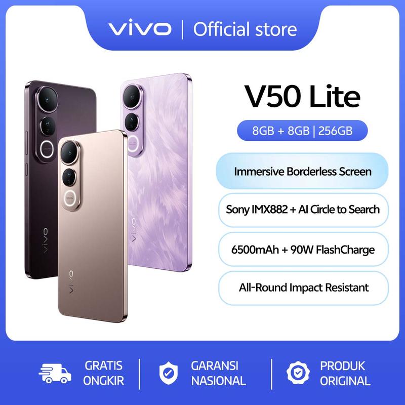 [NEW LAUNCH] vivo V50 Lite 4G (8/256) Borderless Immersive Screen, Sony IMX882, 6500mAh Battery+90W Flashcharge, AI Erase 2.0, All-round Impact Resistance 1