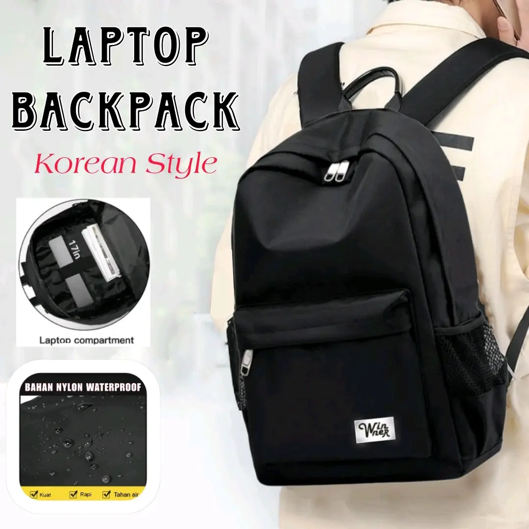 Tas Pria Wanita Tas Distro Waterproof Tas Sekolah Smp Sma Tas Punggung Tas Ransel Winner 0088 Hitam Backpack